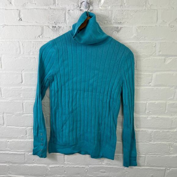 Talbots Women's Ribbed Pullover Sweater Long Sleeve Teal Blue Size Small - Picture 1 of 5